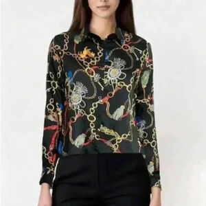 Haute Monde Chain Print Button Down Blouse Size Medium